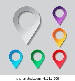 Map label icon set. paper design with colored objects