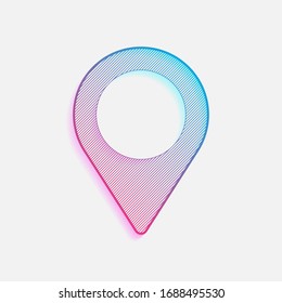 Map label icon. Technology logo with diagonal lines and colored gradient. Neon graphic, light effect. Blue and red colors