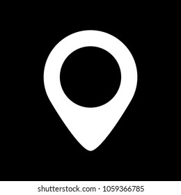 map label icon. White icon on black background. Inversion