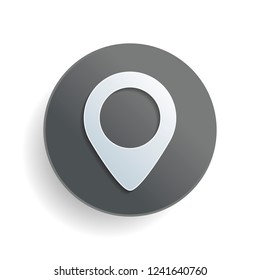 map label icon. White paper symbol on gray round button with shadow