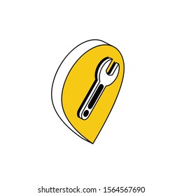 Map label Wrench repair. Vector 3d isometric, color web icon, new flat style. Creative illustration design, idea for infographics.
