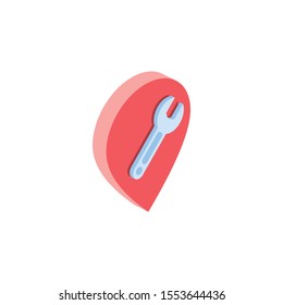 Map label Wrench. Vector 3d isometric, color web icon, new flat style. Creative illustration design, idea for infographics.
