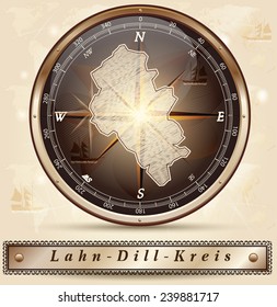 Map of Lahn-Dill-Kreis with borders in bronze