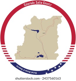 Map of Lake County in Colorado, USA arranged in a circle.