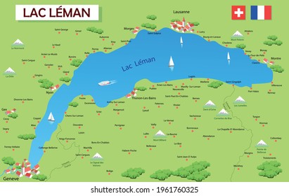 Imagen vectorial 3d Mapa del lago Leman