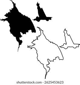 Map of Lake San Luis and O'Neill Forebay Reservoir USA Silhouette Flat And Outline Design