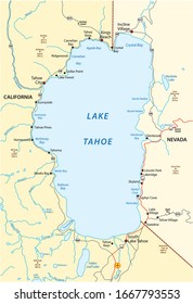 Map of Lake Tahoe, located between the US states of California and Nevada svg