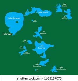 Map Of The Lakes In The Rotorua Lakes District On The North Island Of New Zealand