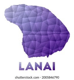 Map of Lanai. Low poly illustration of the island. Purple geometric design. Polygonal vector illustration.