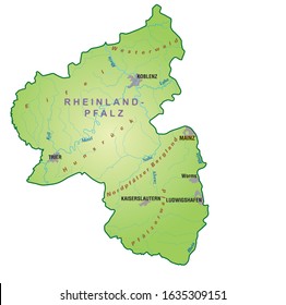 Map of the Land of Rhineland Palatinate (Rheinland Pfalz) Germany