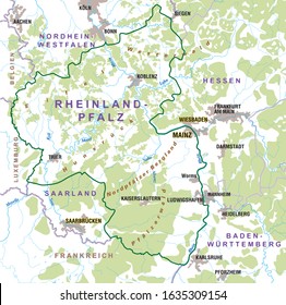 Map of the Land of Rhineland Palatinate (Rheinland Pfalz) Germany