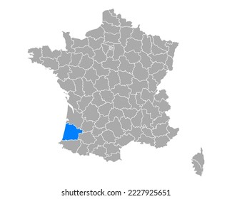 Map of Landes in France on white