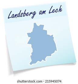 Map of Landsberg as sticky note in blue