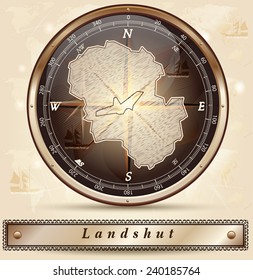 Map of Landshut with borders in bronze