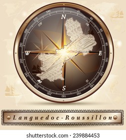 Map of languedoc-roussillon with borders in bronze