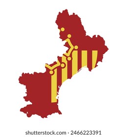 Mapa de la provincia de Languedoc-Rosellón con su bandera oficial. Ilustración vectorial