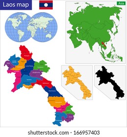 Map of Lao People's Democratic Republic with provinces and the capital cities