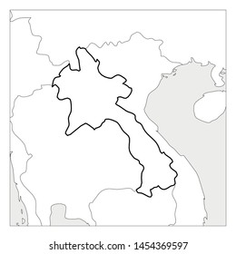 Map of Laos black thick outline highlighted with neighbor countries.
