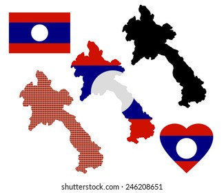 map of Laos and different types of symbols on a white background
