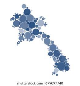 map of laos filled with circles of different sizes and shades of color isolated on white background