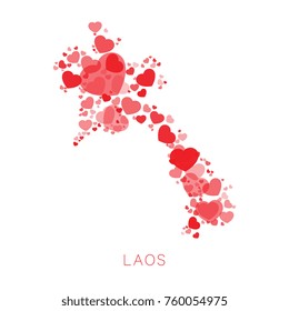 map of laos filled with hearts mosaic of different sizes and degrees of transparency