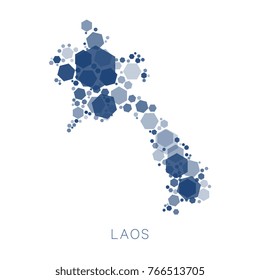 map of laos filled with mosaic of hexagons of different sizes and degrees of transparency