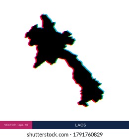 Map of Laos in multicolor style on the border vector design template