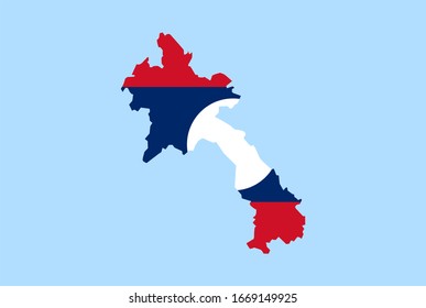 Map of Laos on a blue background, Flag of Laos on it.
