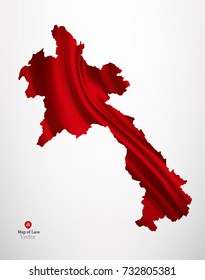 Map of Laos with red fabric draping background in vector.