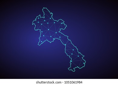 Map of Laos. Wire frame 3D mesh polygonal network line, design sphere, dot and structure. communications map of Laos. Vector Illustration EPS10.