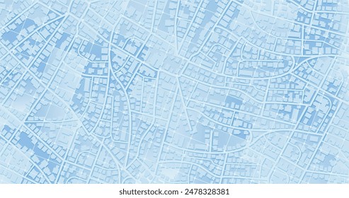 Map of large city with roads streets and on full canvas. Gradient grid in form of rectangles on top of the city. Map of city in blue and white colors. Vector illustration as background