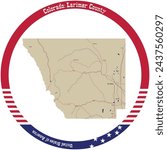 Map of Larimer County in Colorado, USA arranged in a circle.