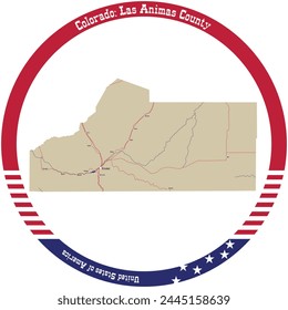 Map of Las Animas County in Colorado, USA arranged in a circle.