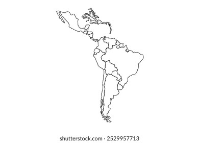 Mapa de América Latina. Concepto de Latina América de una línea de dibujo. Ilustración vectorial de arte de línea, mapa de dibujo de línea.