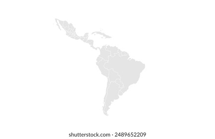 Map of Latin America illustration,isolated on white background for website layouts,background,education, precise,customizable,Travel worldwide,map silhouette backdrop,earth geography, political.