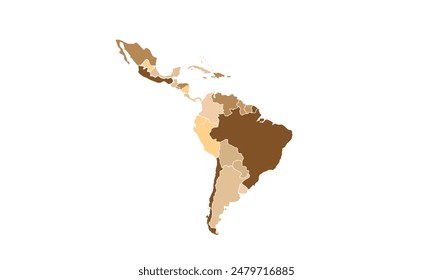 Map of Latin America isolated modern colorful style. for website layouts, background, education, precise, customizable, Travel worldwide, map silhouette backdrop, earth geography, political, reports.