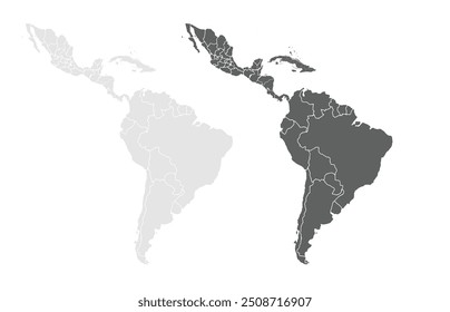 Mapa da América Latina.conjunto de mapas.Argentina, Bolívia, Brasil, Chile, Colômbia, Costa Rica, Cuba, República Dominicana, Equador, El Salvador, Guatemala, Honduras, México, Nicarágua, Panamá, Paraguai, Peru.