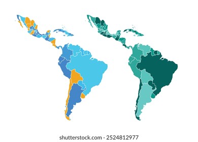 Karte Lateinamerika. Poster-Karte Lateinamerikas.druckkarte Lateinamerikas für T-Shirt, Poster oder geografische Themen. Handgezeichnete Landkarte mit Ländern. Vektorgrafik