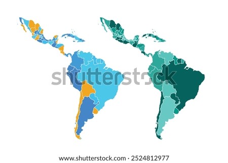 Map Latin America. Poster map of Latin America.print map of Latin America for t-shirt, poster or geographic themes. Hand-drawn graphic map with countries. Vector