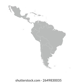 Map of Latin America showing country borders and first-level political divisions. Editable silhouette illustration ideal for infographics, presentations, and educational use.