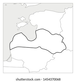 Map of Latvia black thick outline highlighted with neighbor countries.