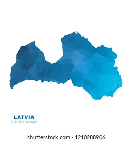 Map of Latvia. Blue geometric polygon map.