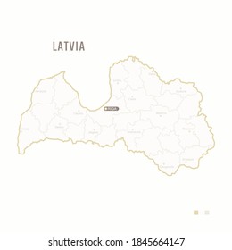 Karte von Lettland mit Grenze, Städten und Hauptstadt Riga. Jede Stadt hat ein eigenes Design. Vektorgrafik