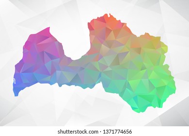 Map of Latvia. Colorful Geometric Rumpled Triangular , Polygonal Design For Your . Vector illustration eps 10.