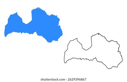 Map of Latvia. Detailed outline and blue silhouette