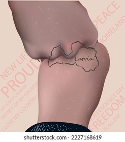 A map of the Latvia drawn on the hands. A beautiful and stylish template for real patriots of their country.