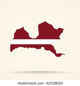 Map of Latvia in Latvia flag colors