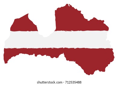 Map of Latvia with Flag. Hand Painted with Brush. Vector Illustration.