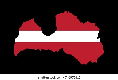 Map of Latvia with Flag on black background