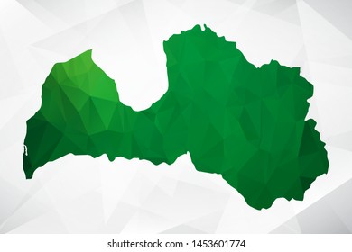 Map of Latvia - Green Geometric Rumpled Triangular , Polygonal Design For Your . Vector illustration eps 10.